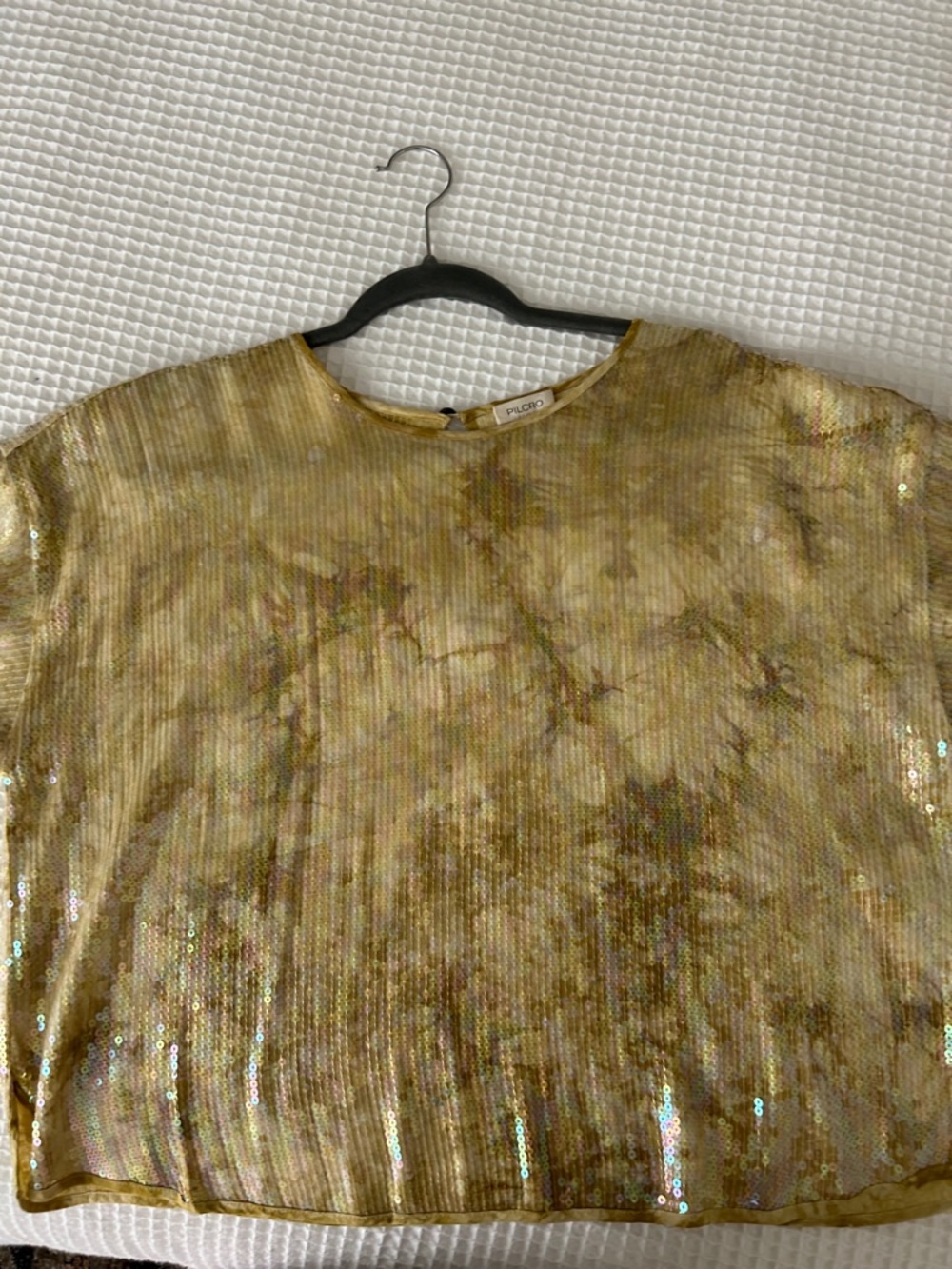 Pilcro Gold Sequin Short Sleeve Blouse